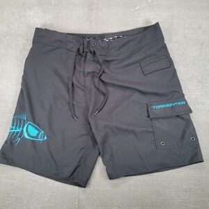 Tormenter Mens Board Shorts Size 42 Black Blue Fish Skeleton Cargo Fishing Surf